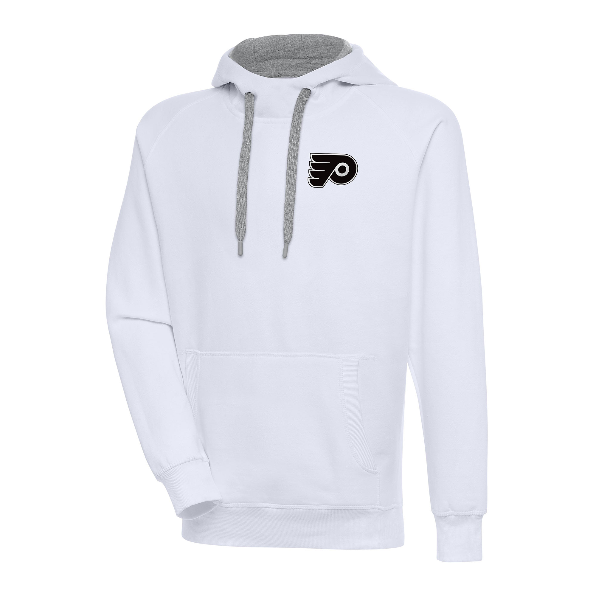 Men's Antigua White Philadelphia Flyers Metallic Logo Victory Pullover Hoodie